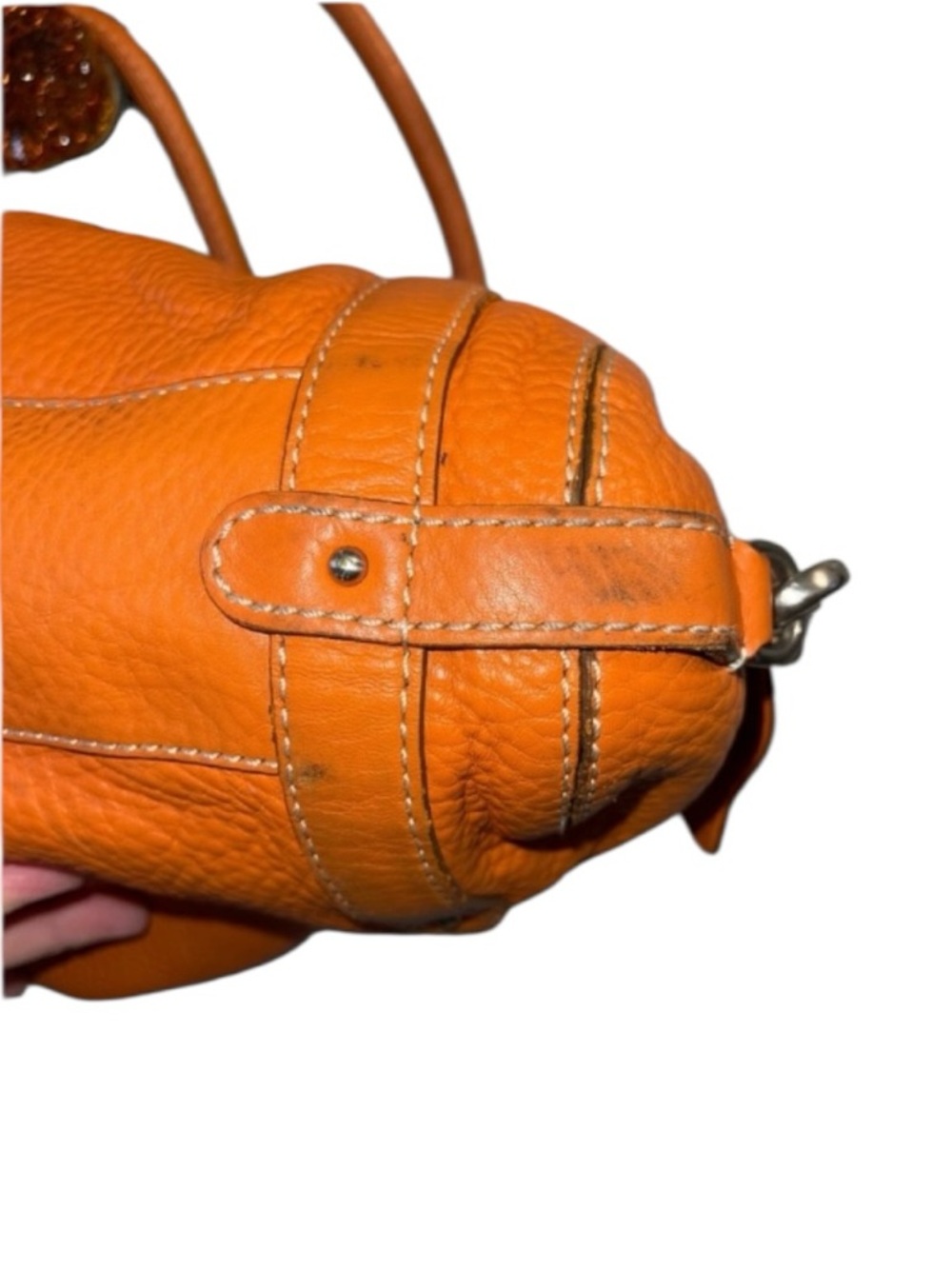 Cole Haan Orange Pebbled Leather Loop Shoulder Bag. Soft and Scrunchy! Vibrant. - Picture 2 of 8